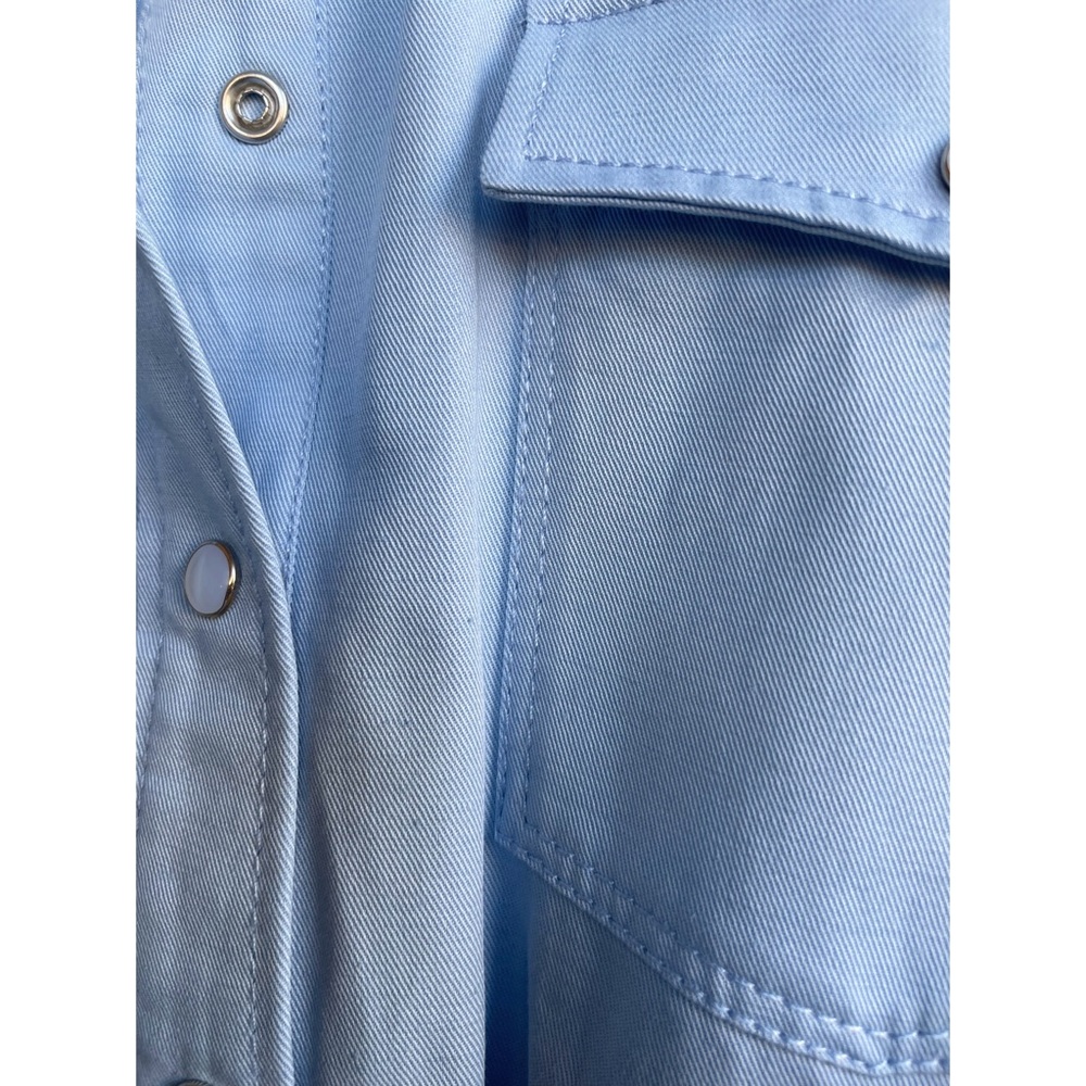 ZARA BLOGGER FAVE Light Blue Linen Blend Snap Long Sleeve Shirtdress Shirt Dress - Picture 9 of 15